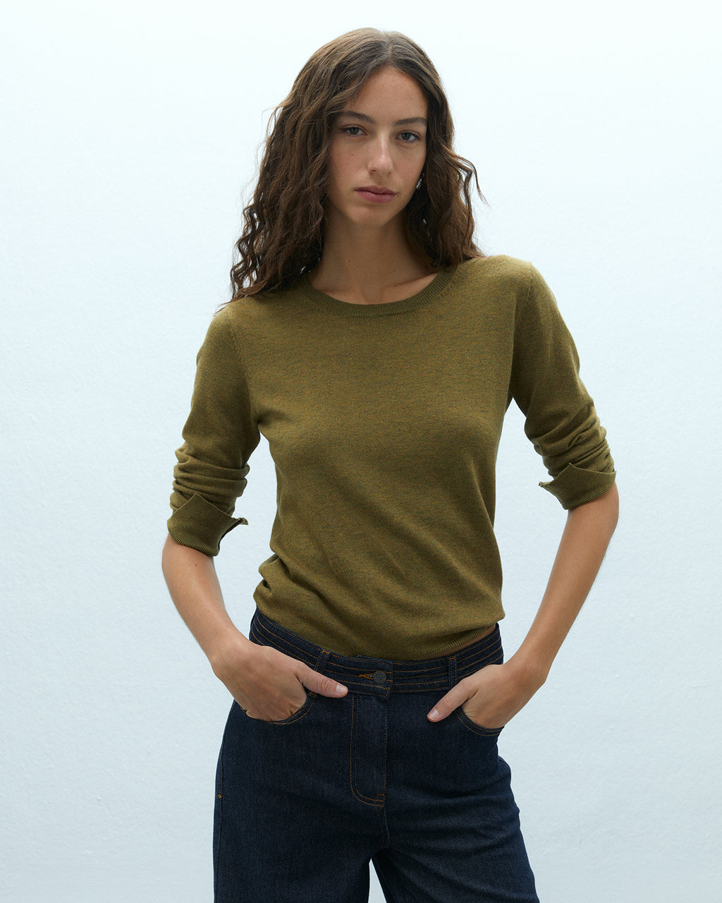 Jersey de mujer punto fino cuello redondo manga larga