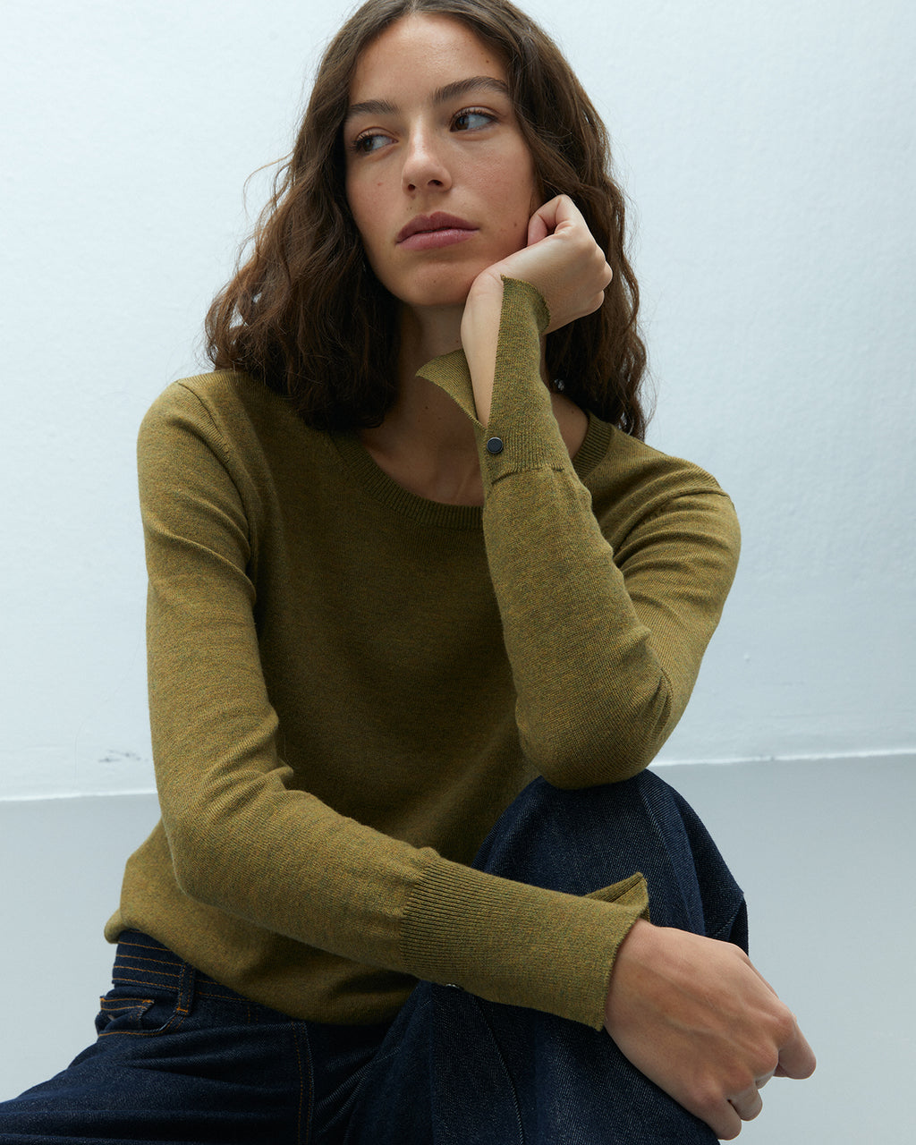 Jersey de mujer punto fino cuello redondo manga larga