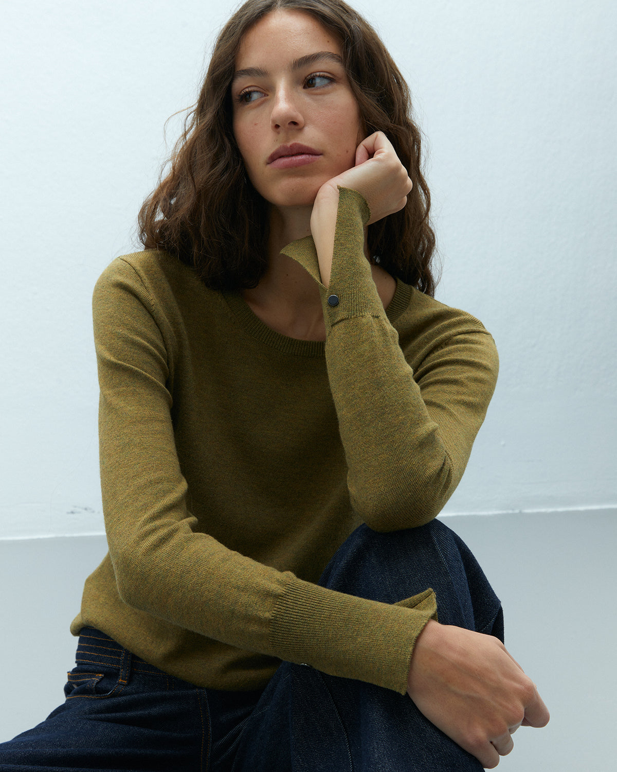 Jersey de mujer punto fino cuello redondo manga larga