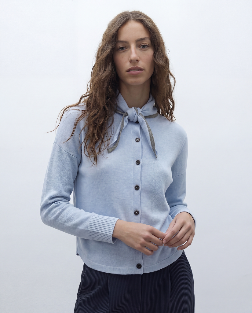 Cardigán de mujer punto fino cuello redondo manga larga