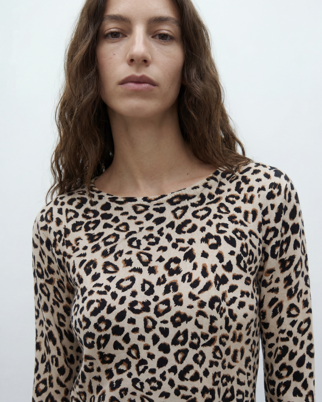 Jersey de punto fino estampado cuello redondo manga larga