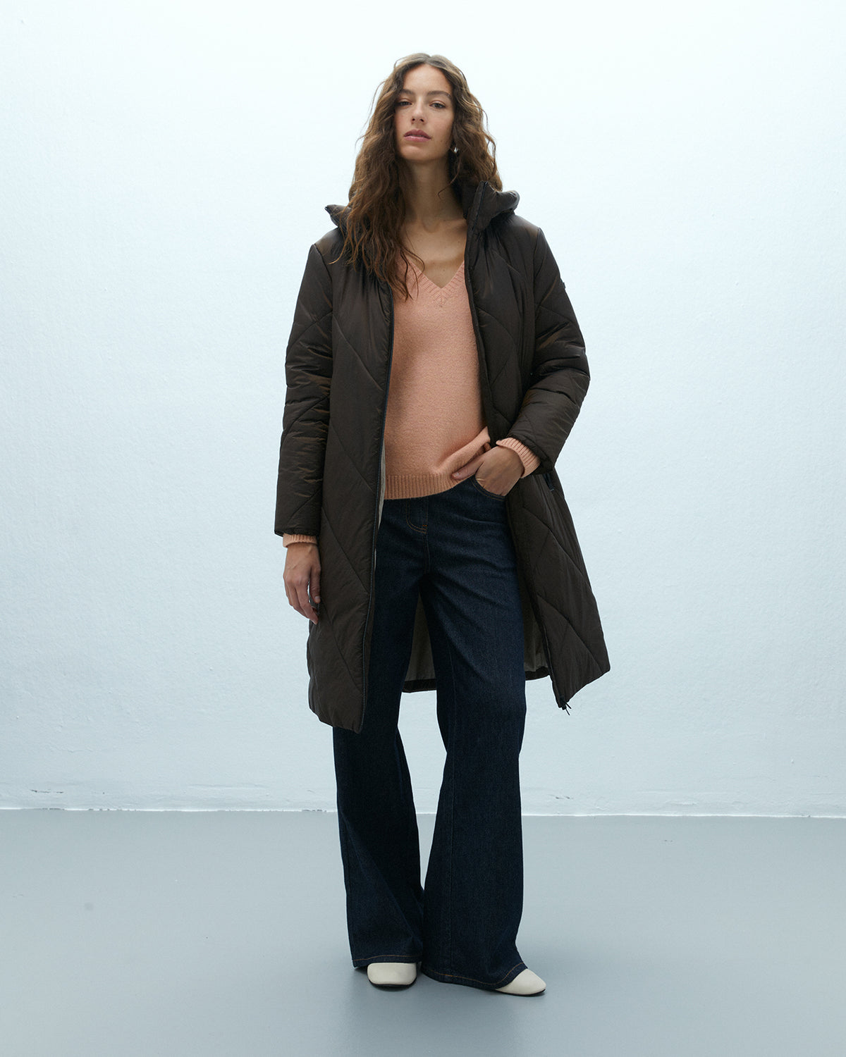 Parka larga de mujer acolchada capucha extraible