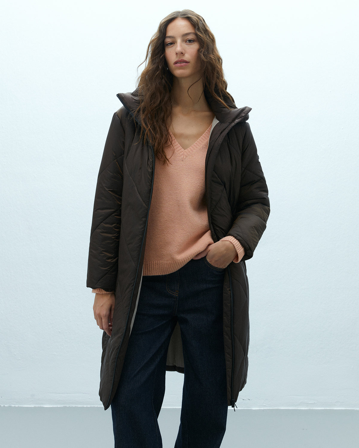 Parka larga de mujer acolchada capucha extraible