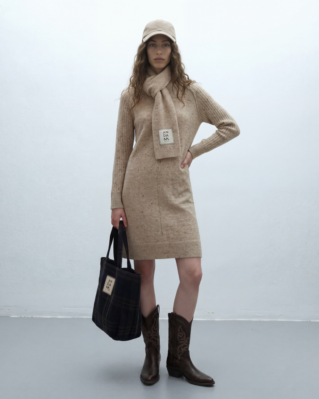 Vestido midi de punto jaspeado