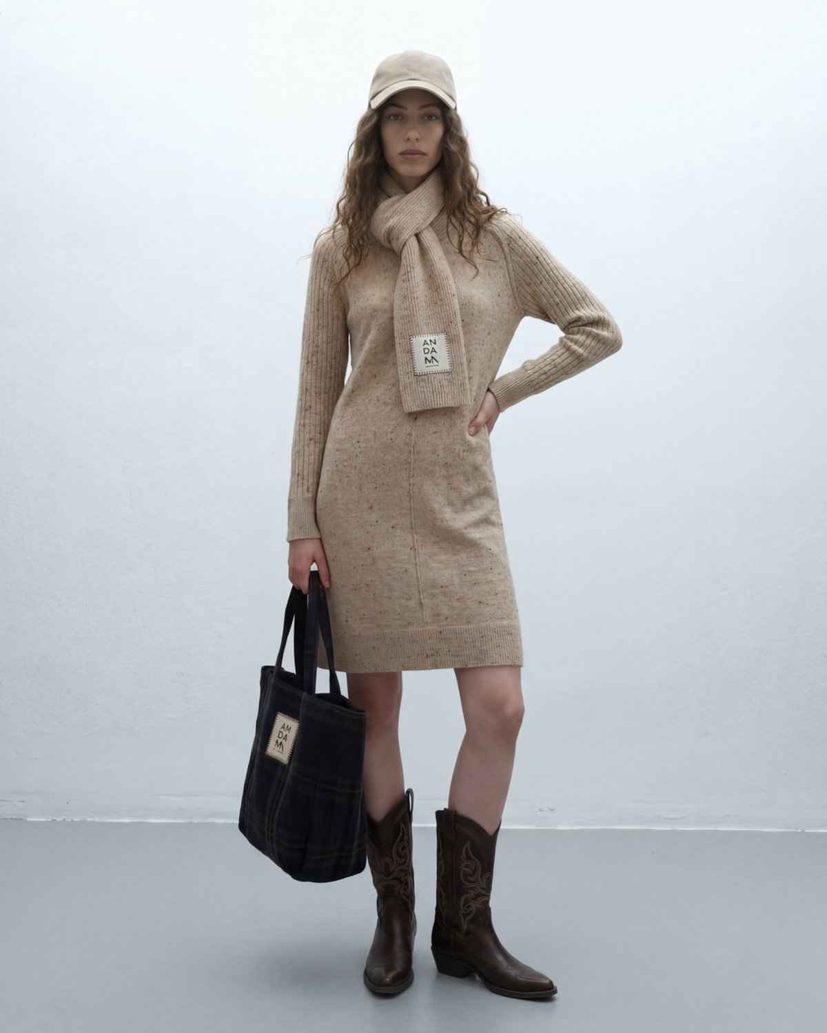 Vestido midi de punto jaspeado