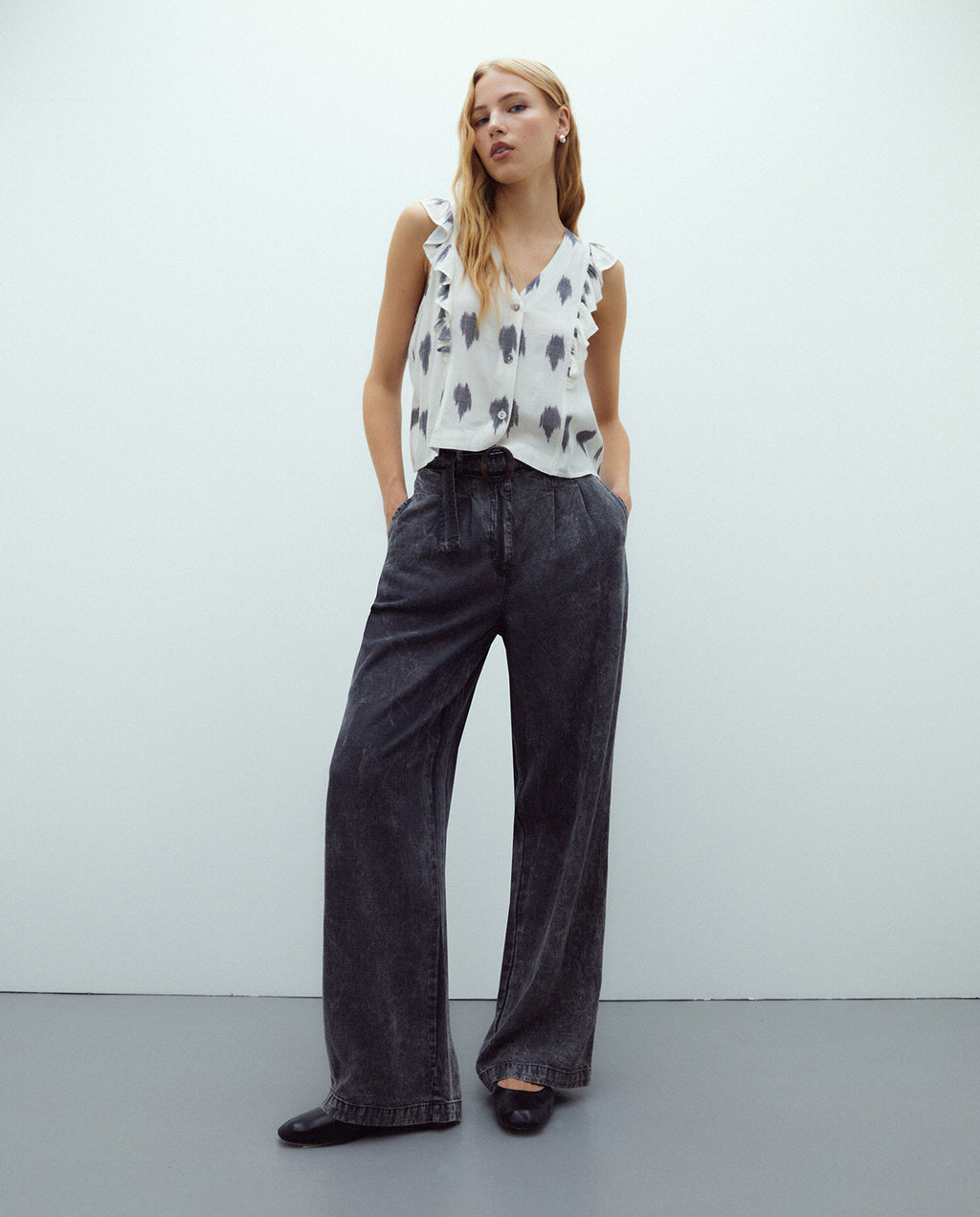 Blusa de mujer estampada efecto chaleco