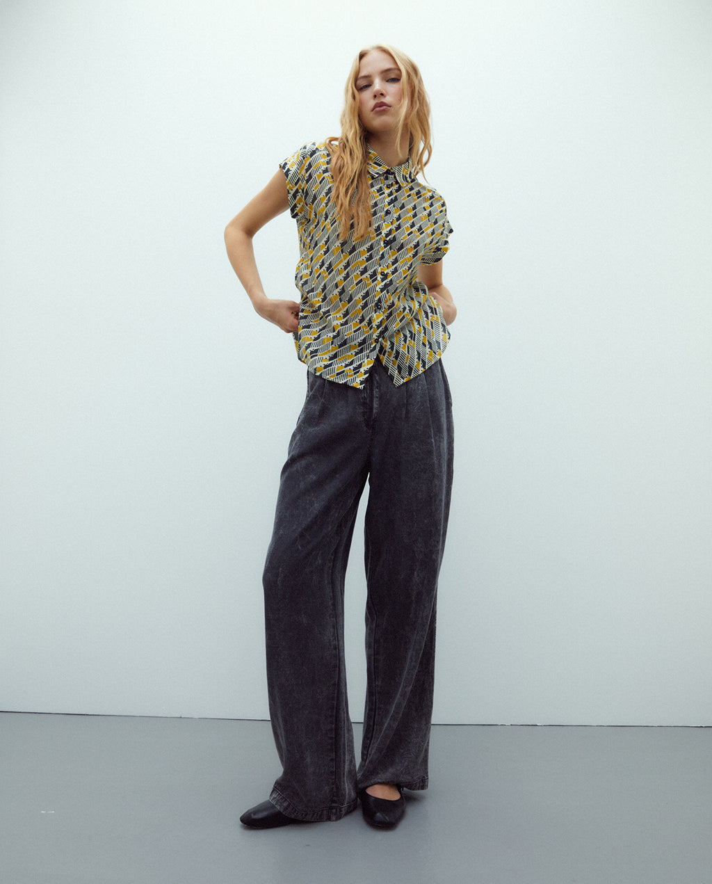 Camisa de mujer estampada manga corta