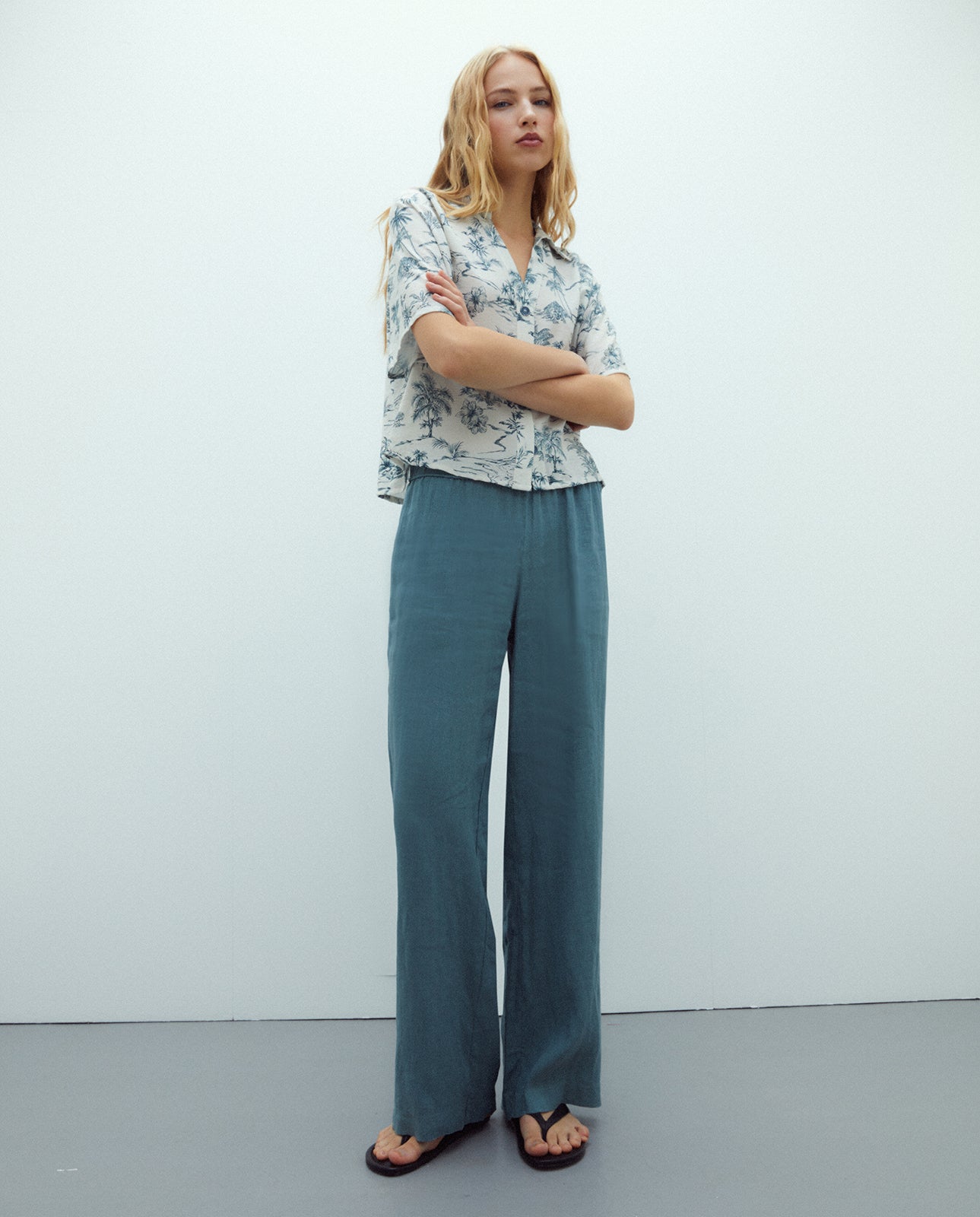 Camisa de mujer estampada manga corta