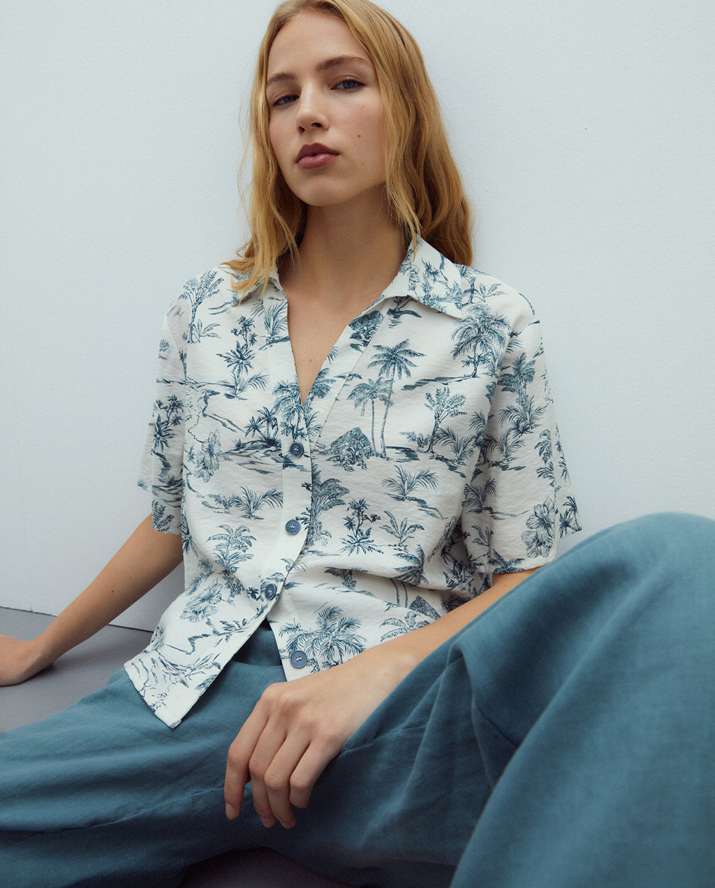 Camisa de mujer estampada manga corta