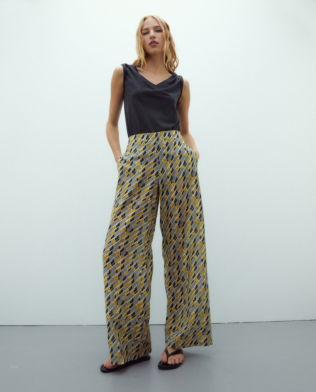 Pantalón de mujer ancho estampado cintura elástica