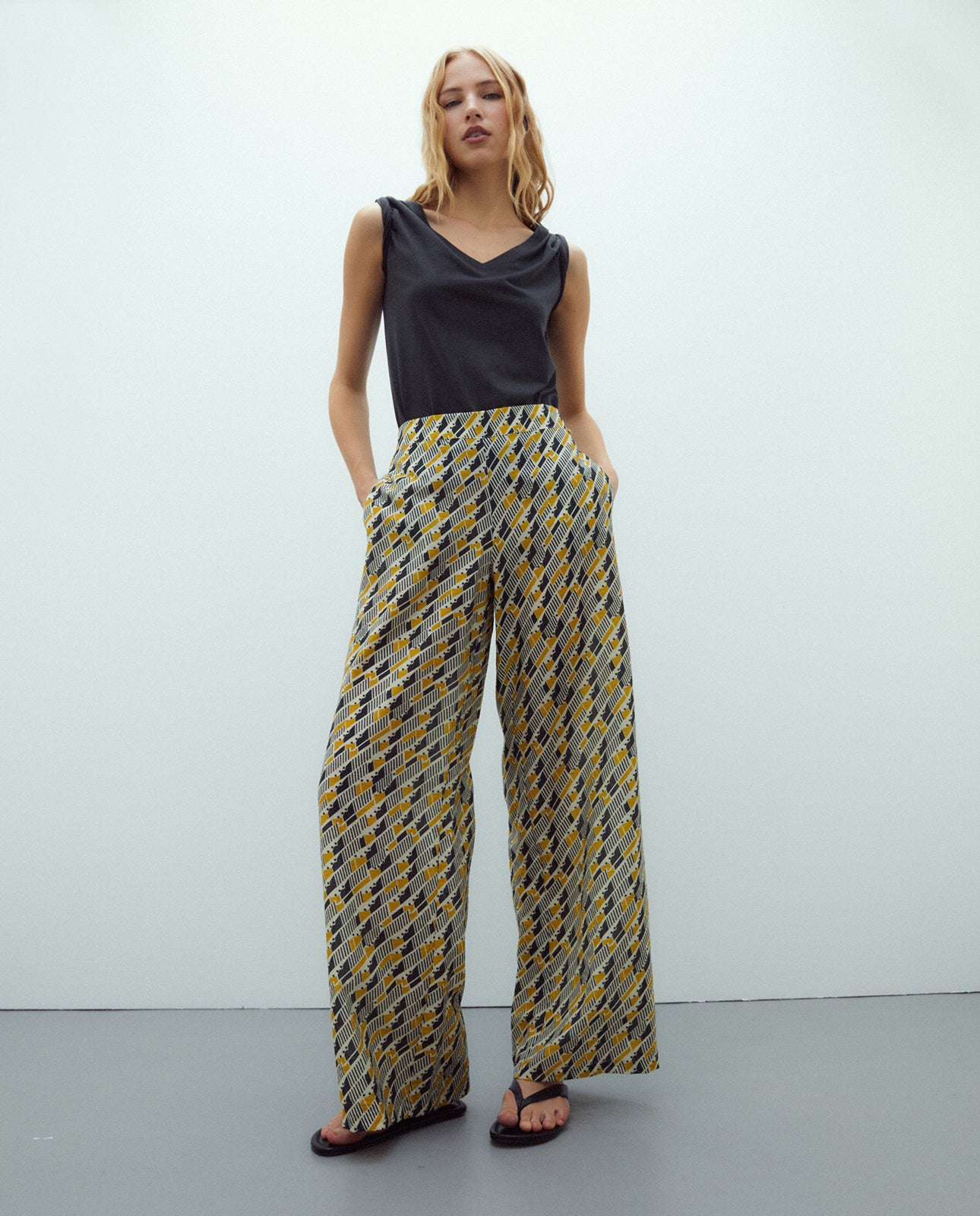 Pantalón de mujer ancho estampado cintura elástica