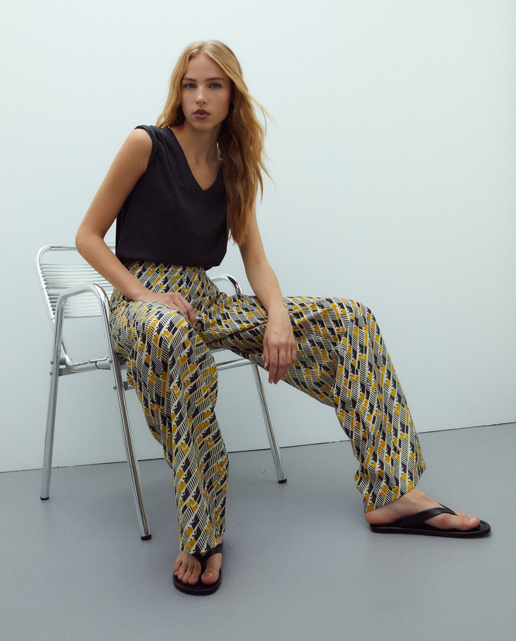 Pantalón de mujer ancho estampado cintura elástica