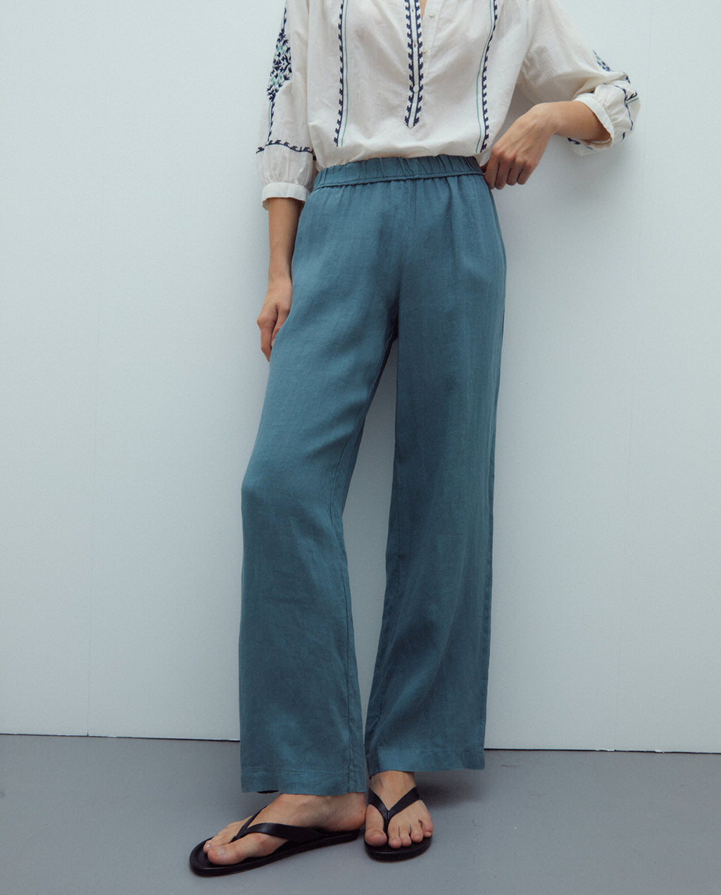 Pantalón de mujer lino 100% cintura elástica