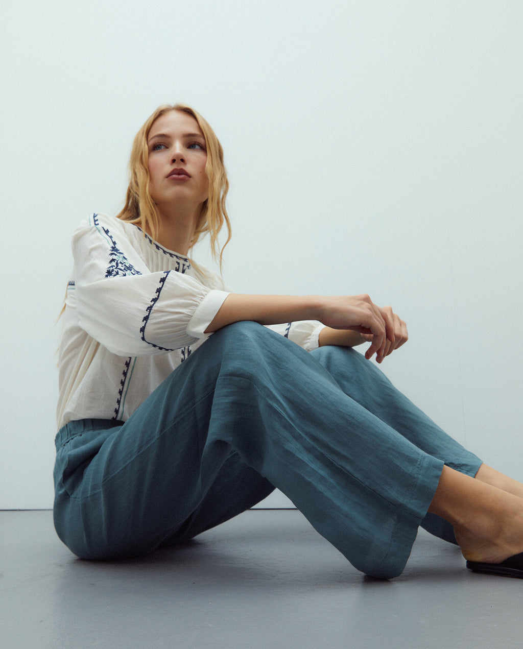 Pantalón de mujer lino 100% cintura elástica