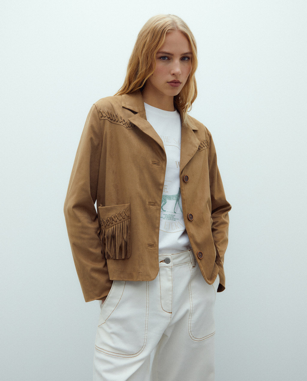 Chaqueta de mujer efecto ante con flecos