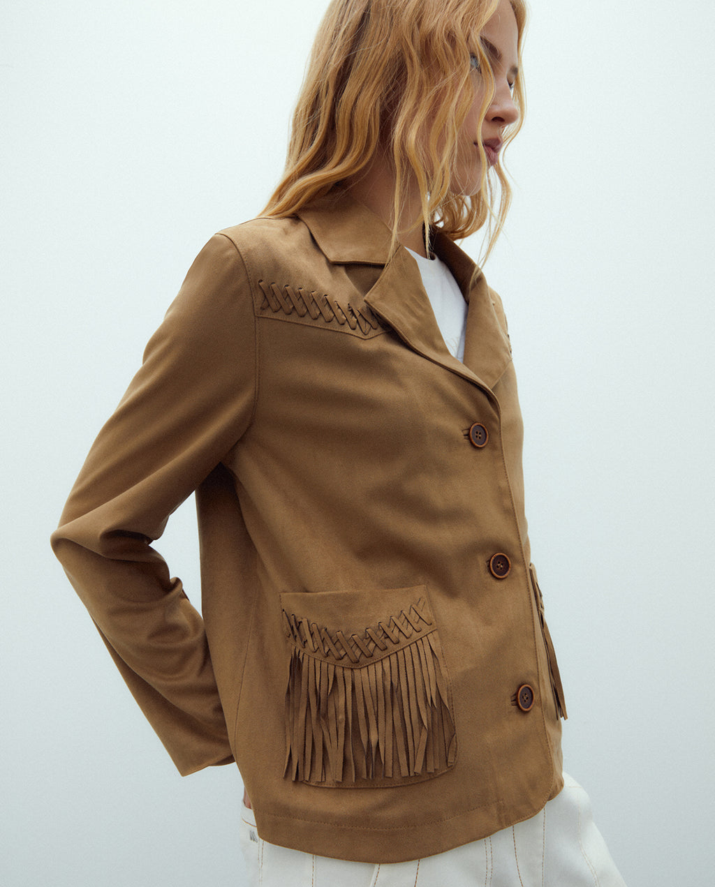 Chaqueta de mujer efecto ante con flecos