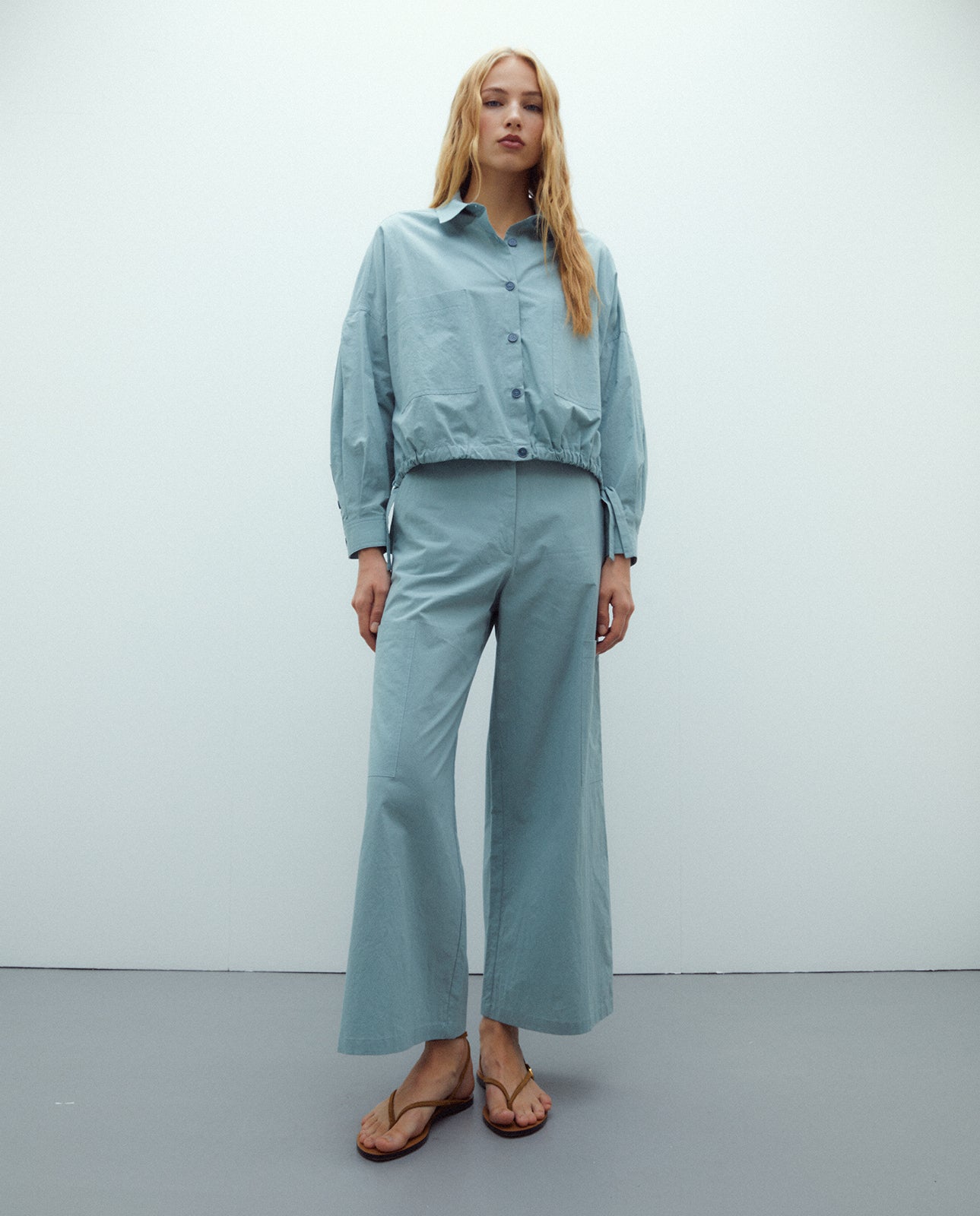 Chaqueta corta de mujer popelin manga larga