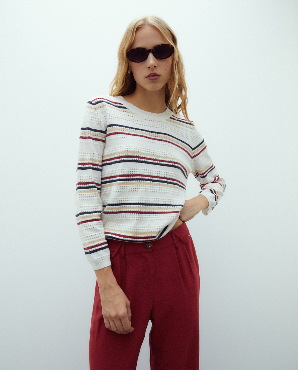 Jersey de mujer estampado rayas cuello redondo