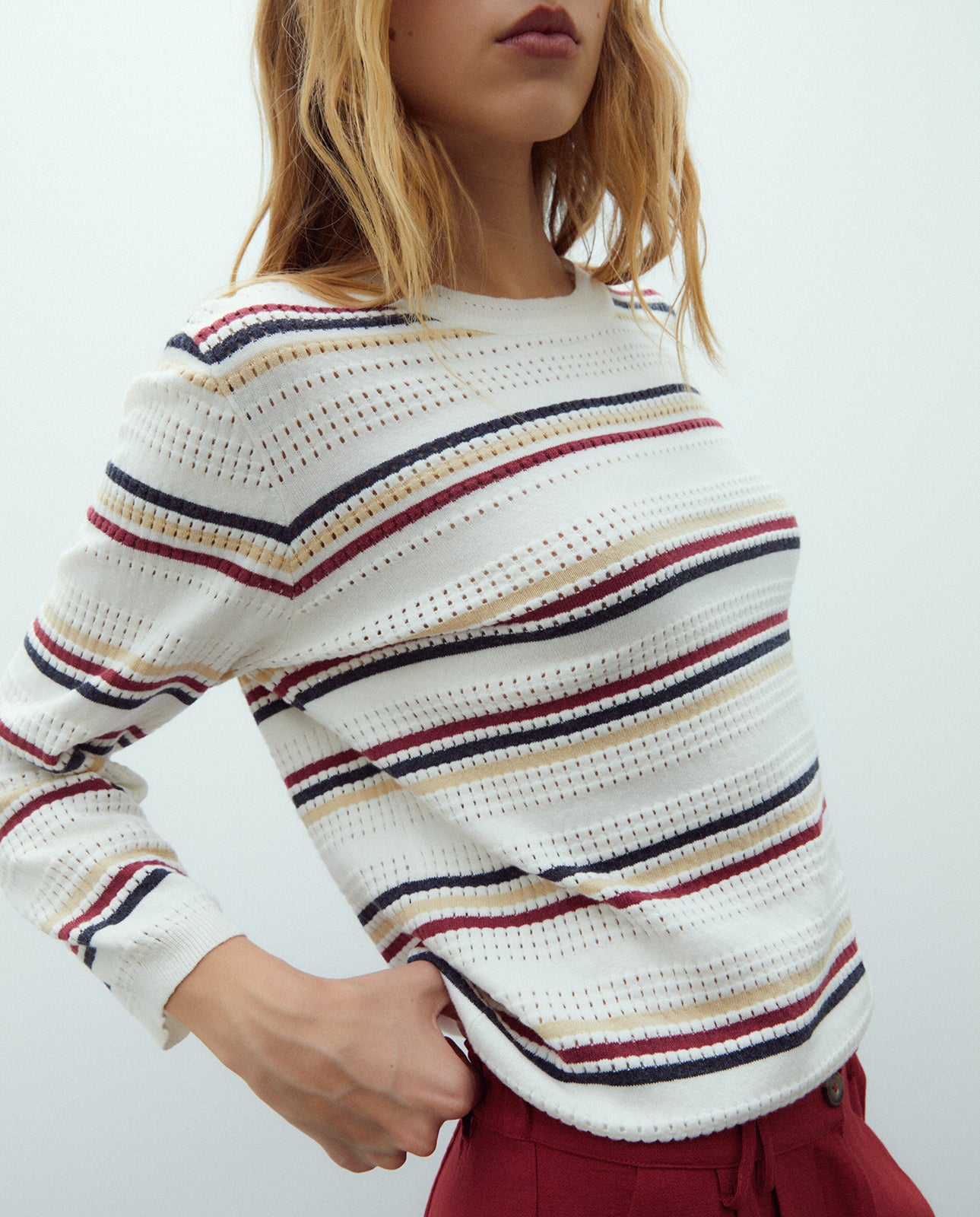 Jersey de mujer estampado rayas cuello redondo