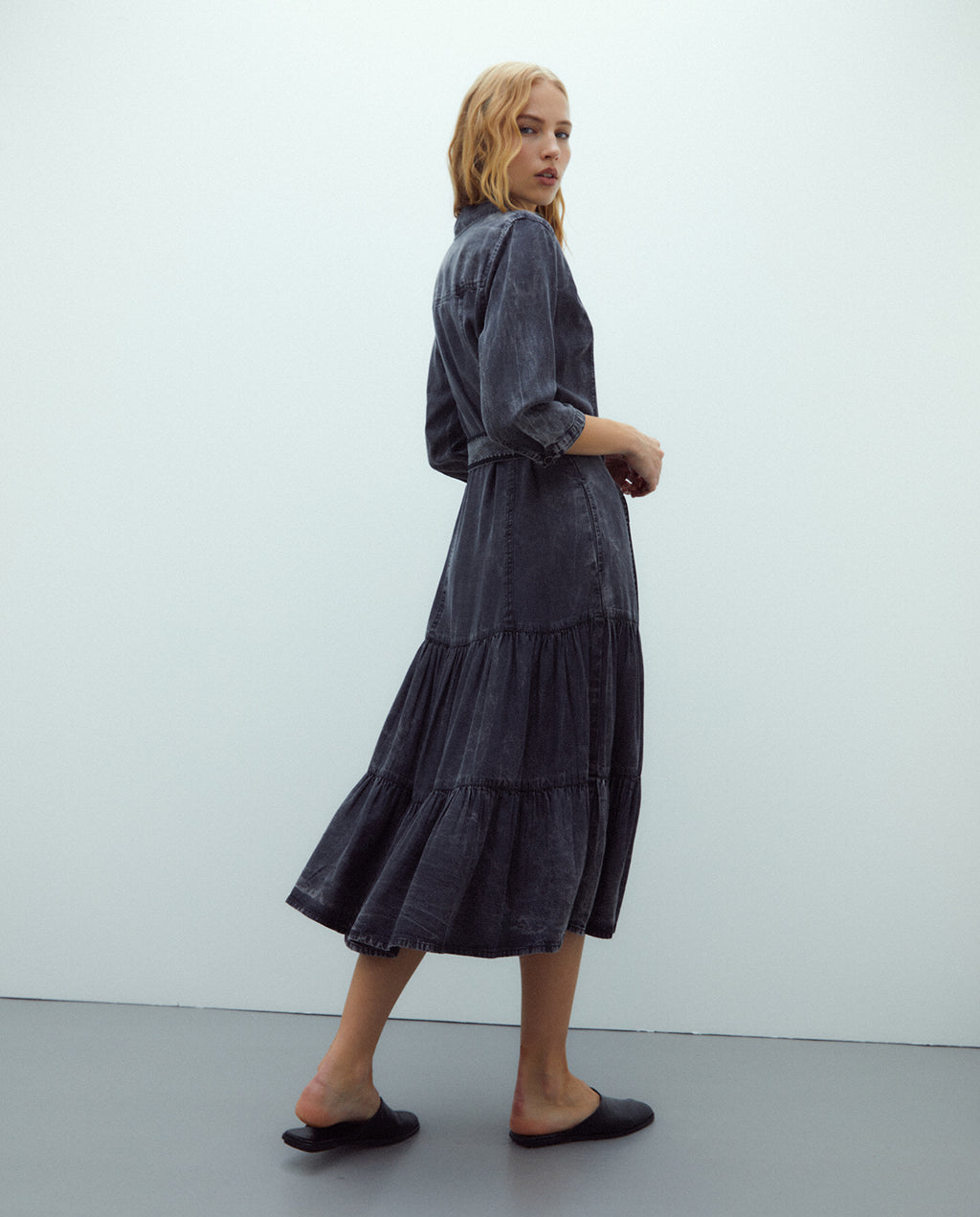 Vestido midi camisero tencel manga francesa