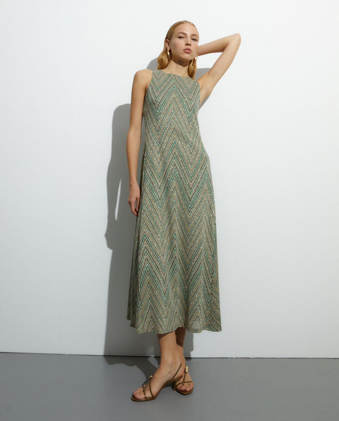 Vestido largo de punto estampado forrado