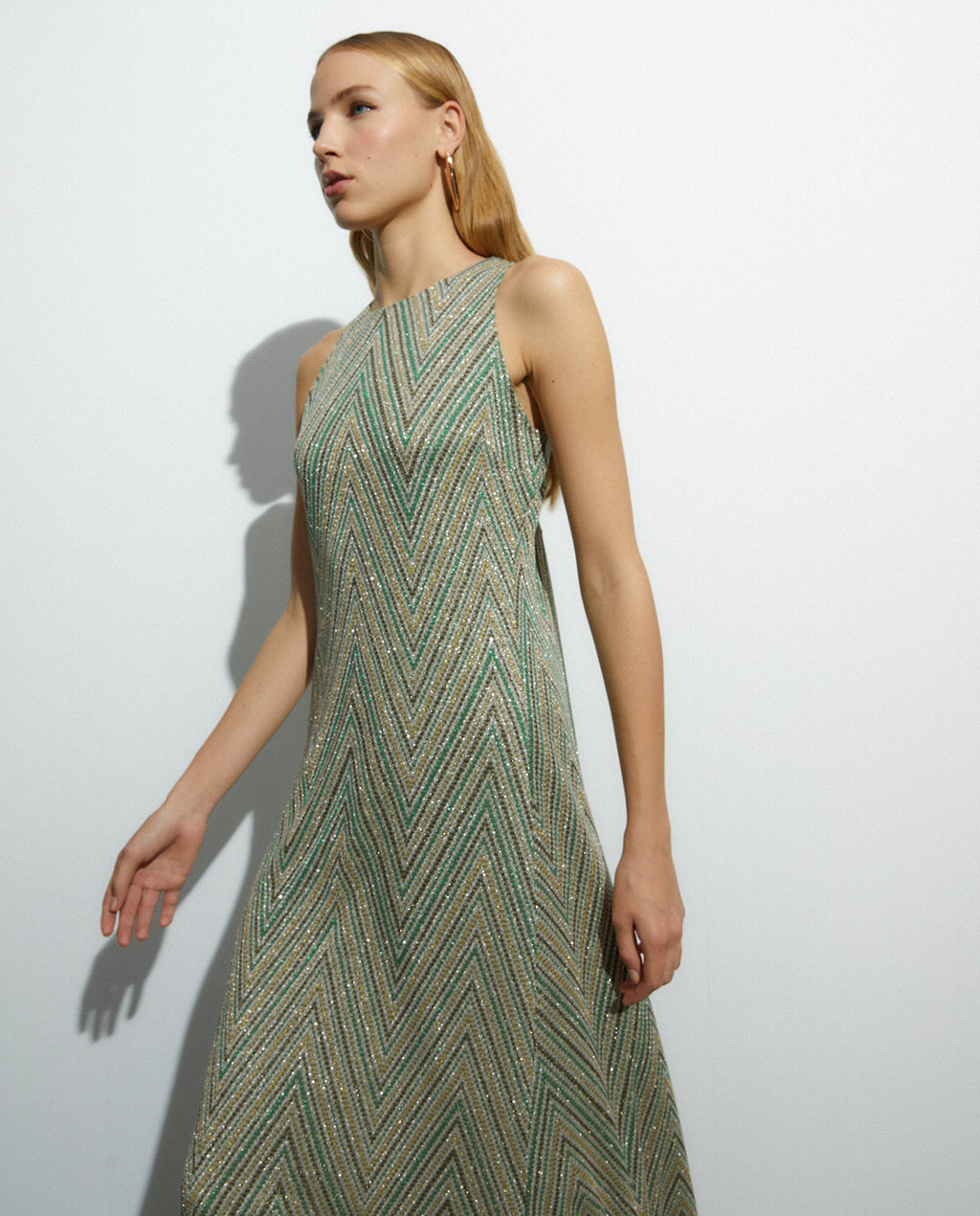 Vestido largo de punto estampado forrado