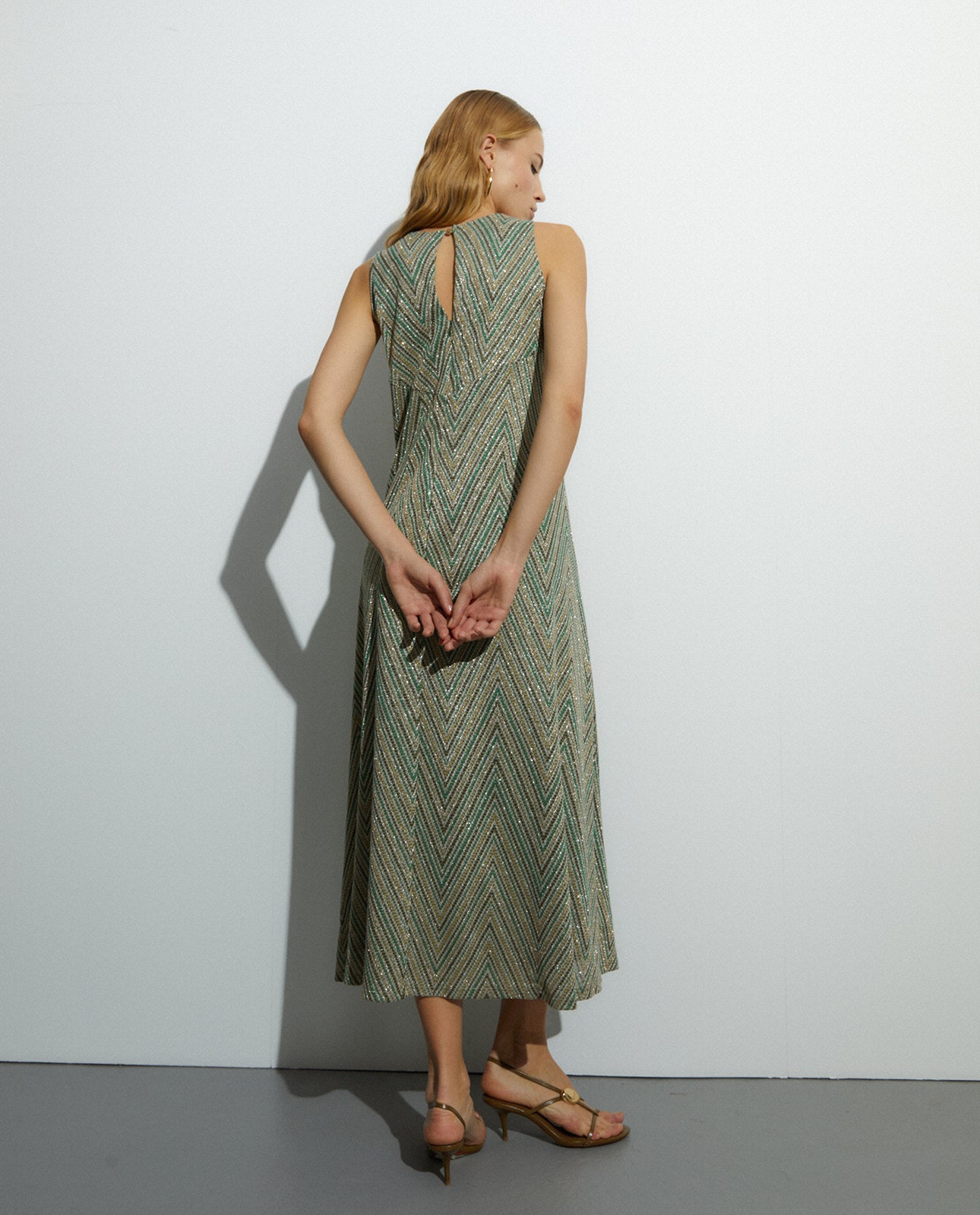 Vestido largo de punto estampado forrado