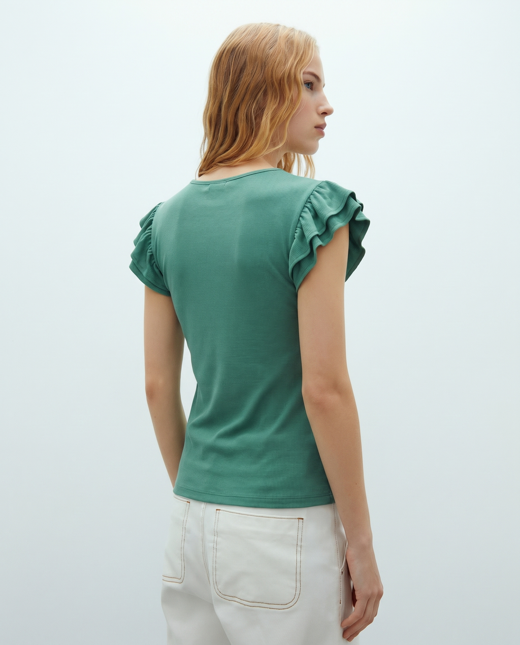 Camiseta de mujer de manga corta con volante