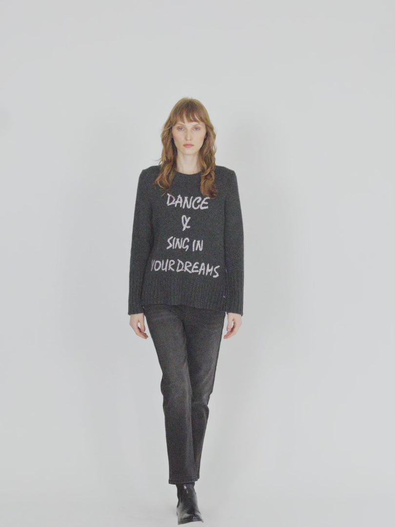 Women's round neck sweater with fantasy embroidery