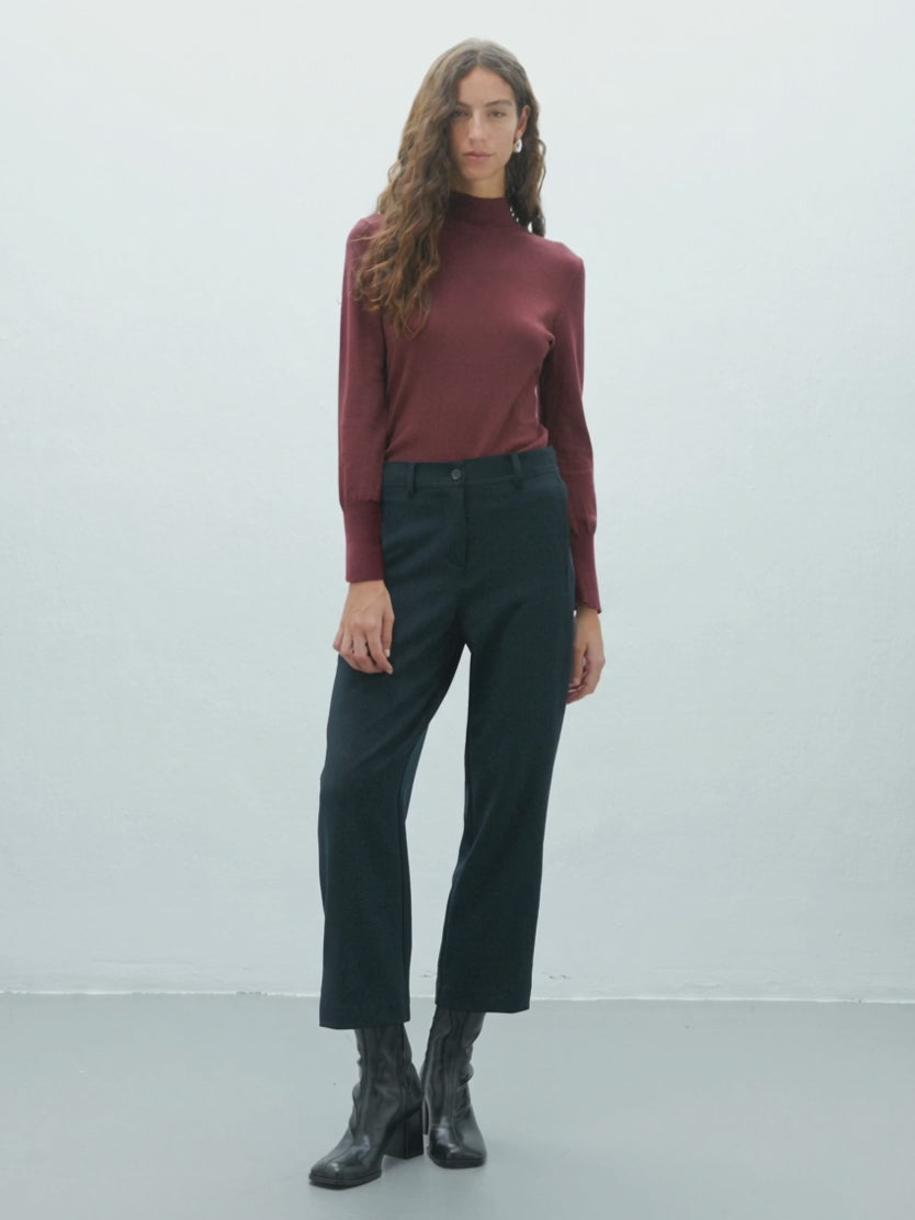 Pantalón ancho de mujer cropped cintura elástica