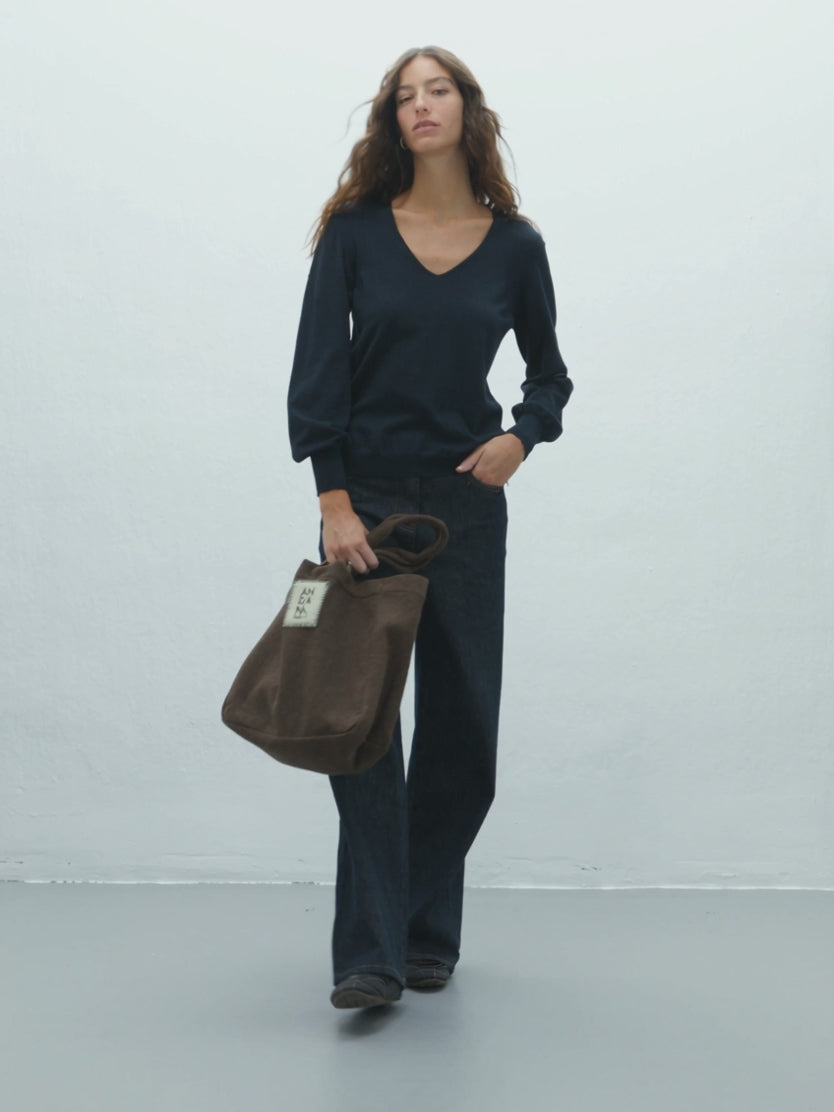 Bolso tote en tejido efecto espiga