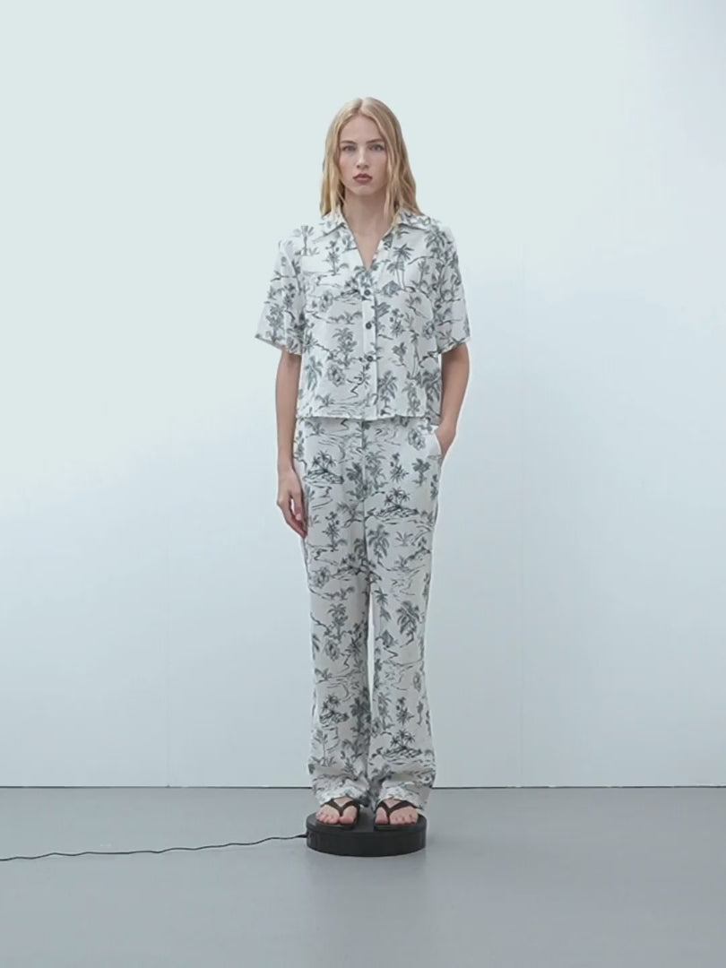 Pantalón recto de mujer estampado de tiro alto