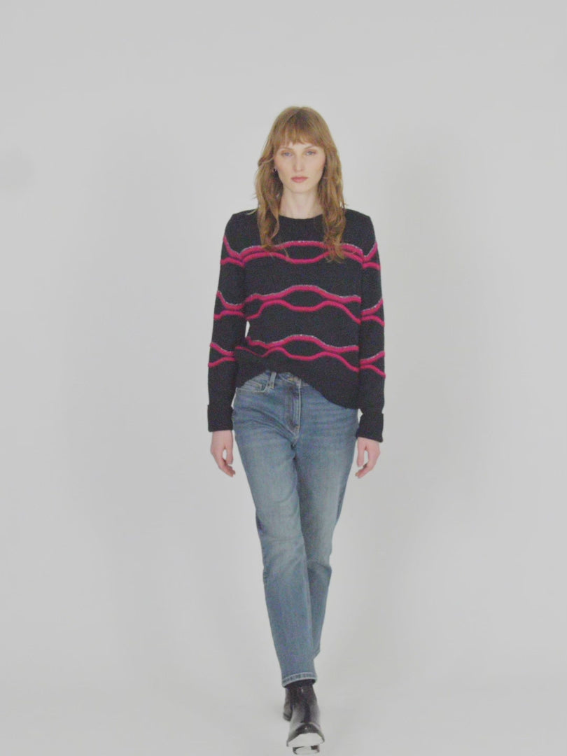 Jersey de mujer cuello redondo cenefas