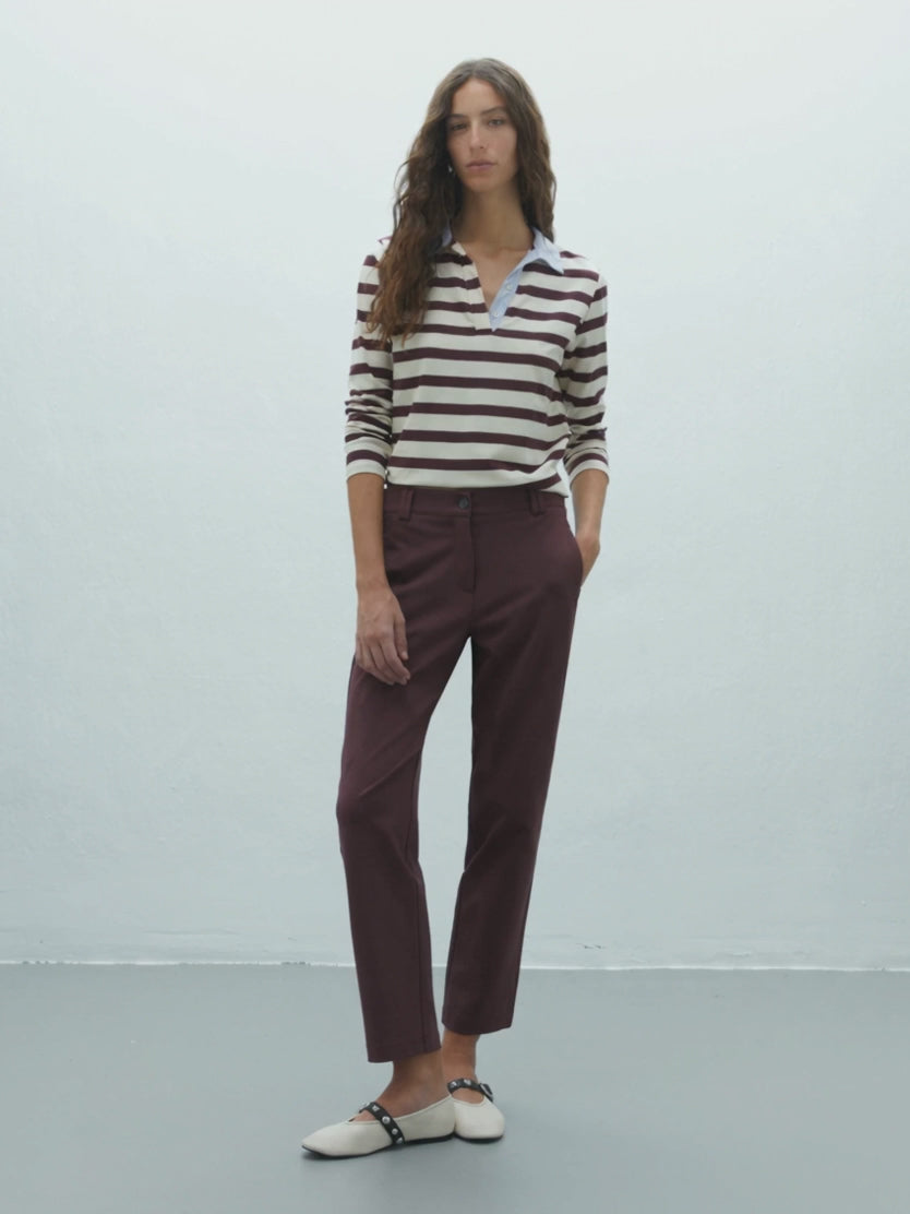 Pantalón recto de mujer punto roma cintura elástica