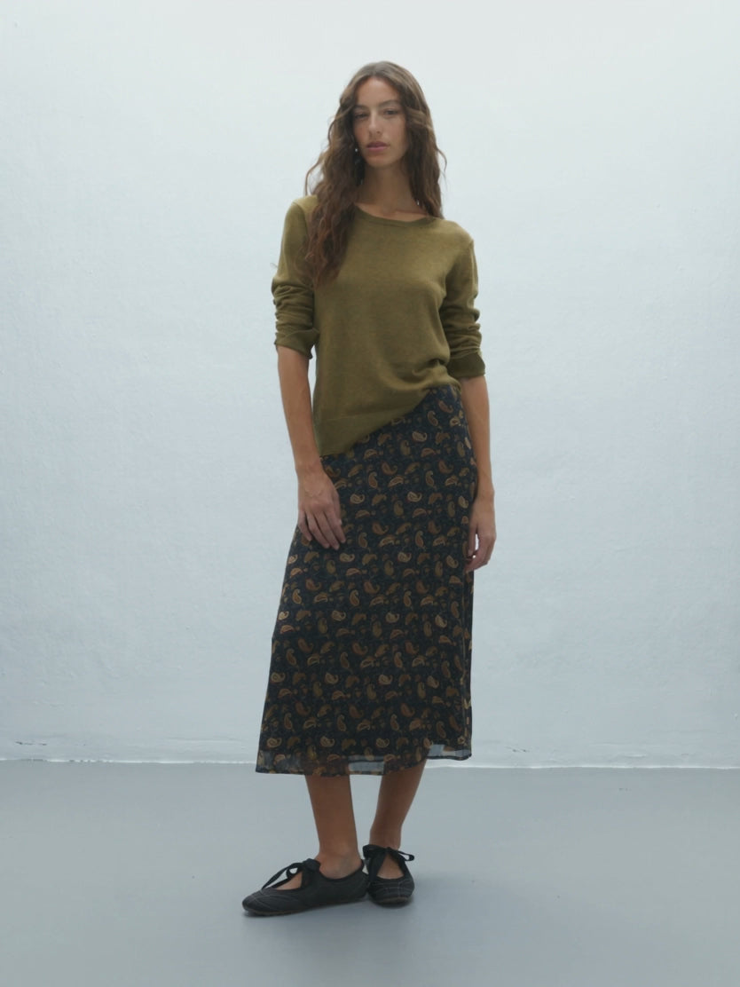 Falda midi estampada forrada