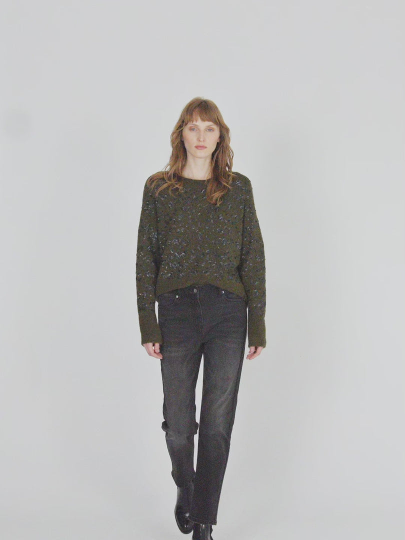 Women's round neck sweater with matte sequins