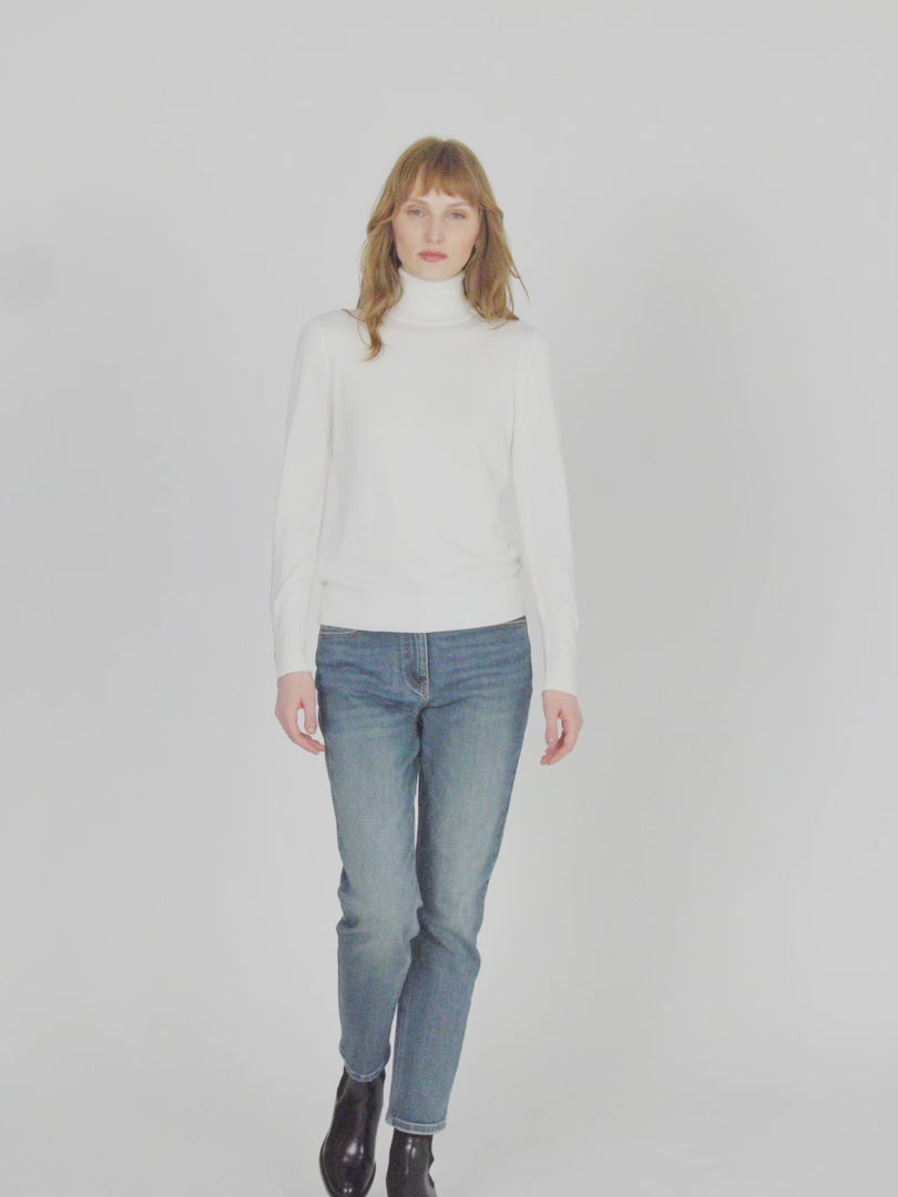 Damenjeans mit geradem Bein, hoher Taille und Reißverschluss