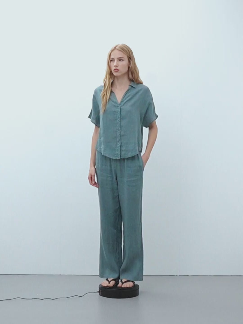 Camisa de mujer en lino 100% manga corta