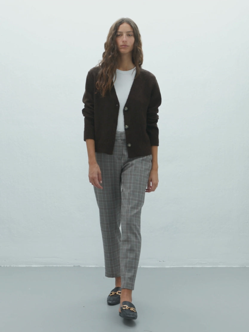 Pantalón recto de mujer estampado cuadros cintura elástica
