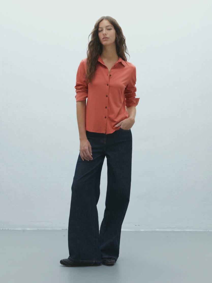 Camisa de mujer en punto liso manga larga