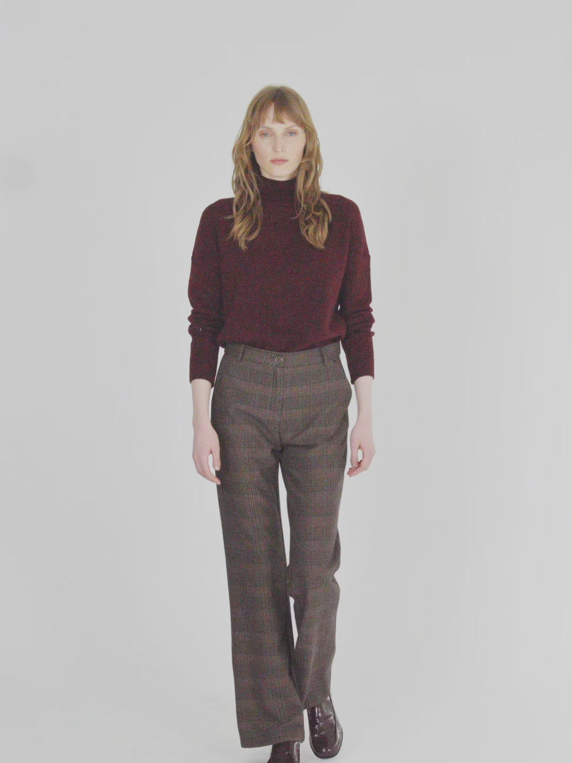 Karierte Hose mit hoher Taille und geradem Bein und elastischem Bund