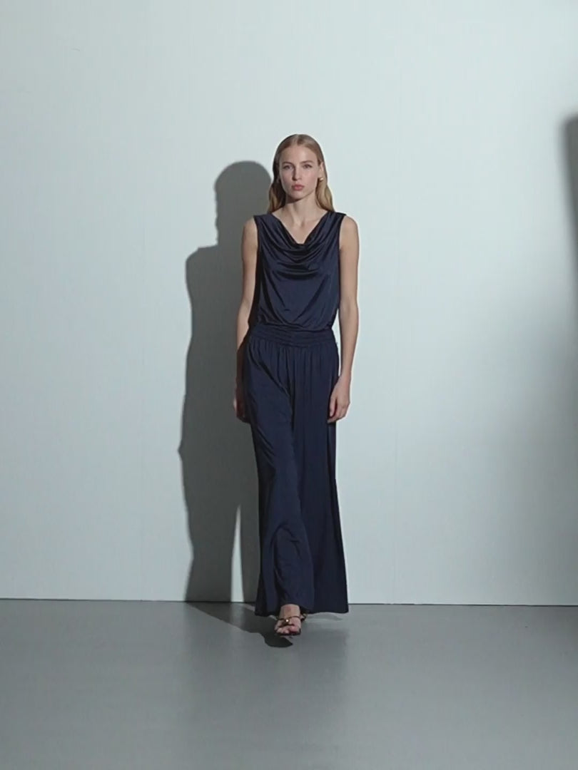 Pantalón ancho de mujer punto satinado cintura elástica