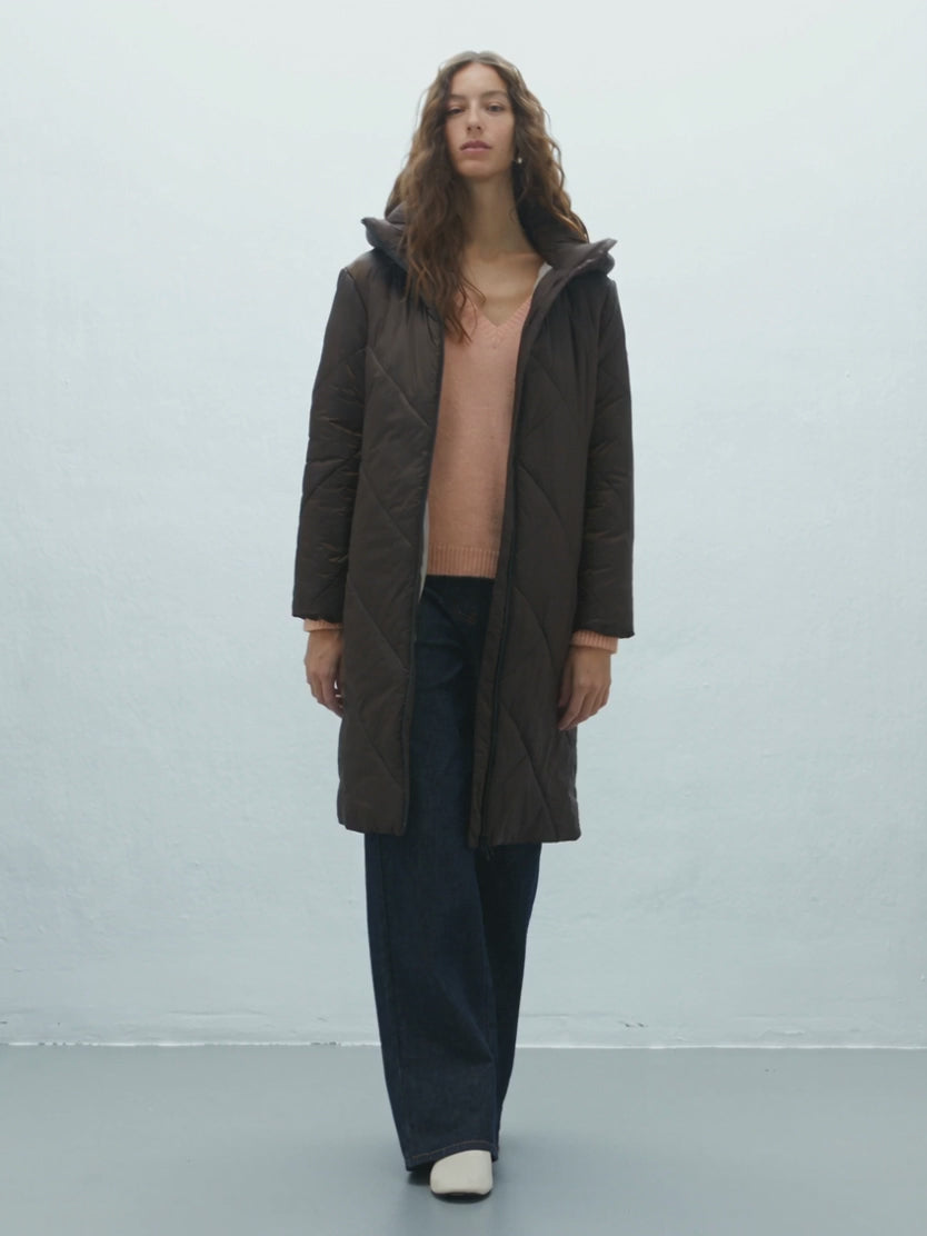 Parka larga de mujer acolchada capucha extraible