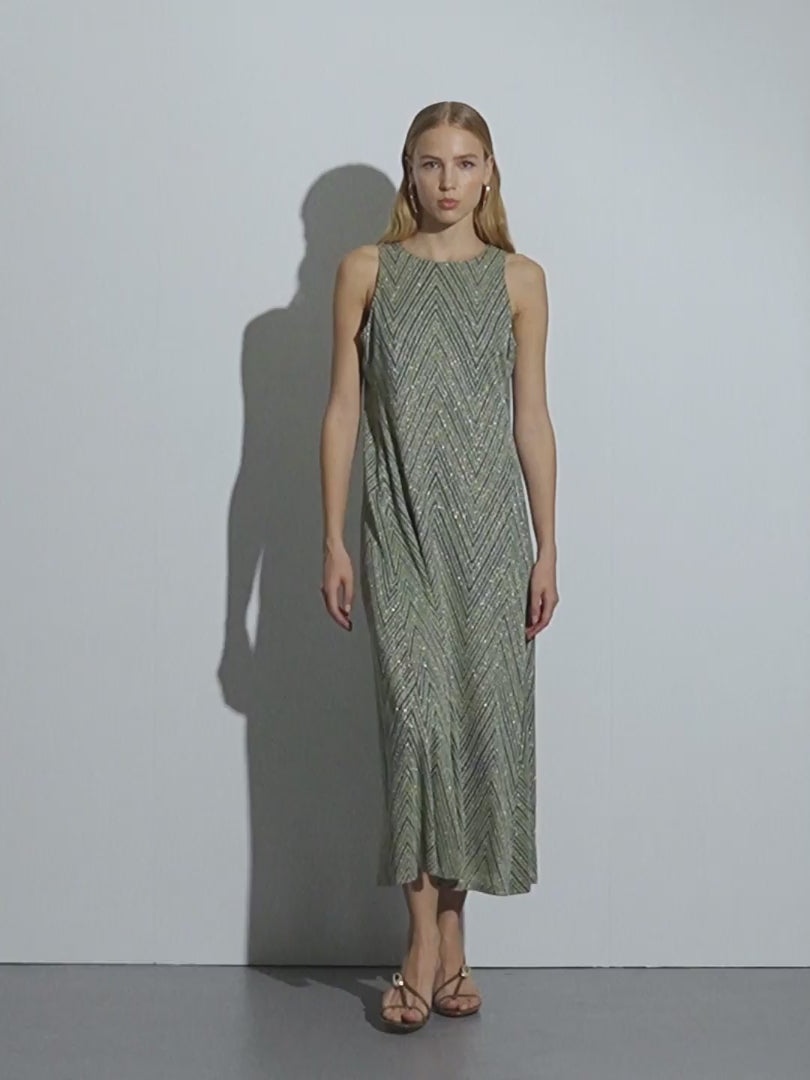 Vestido largo de punto estampado forrado