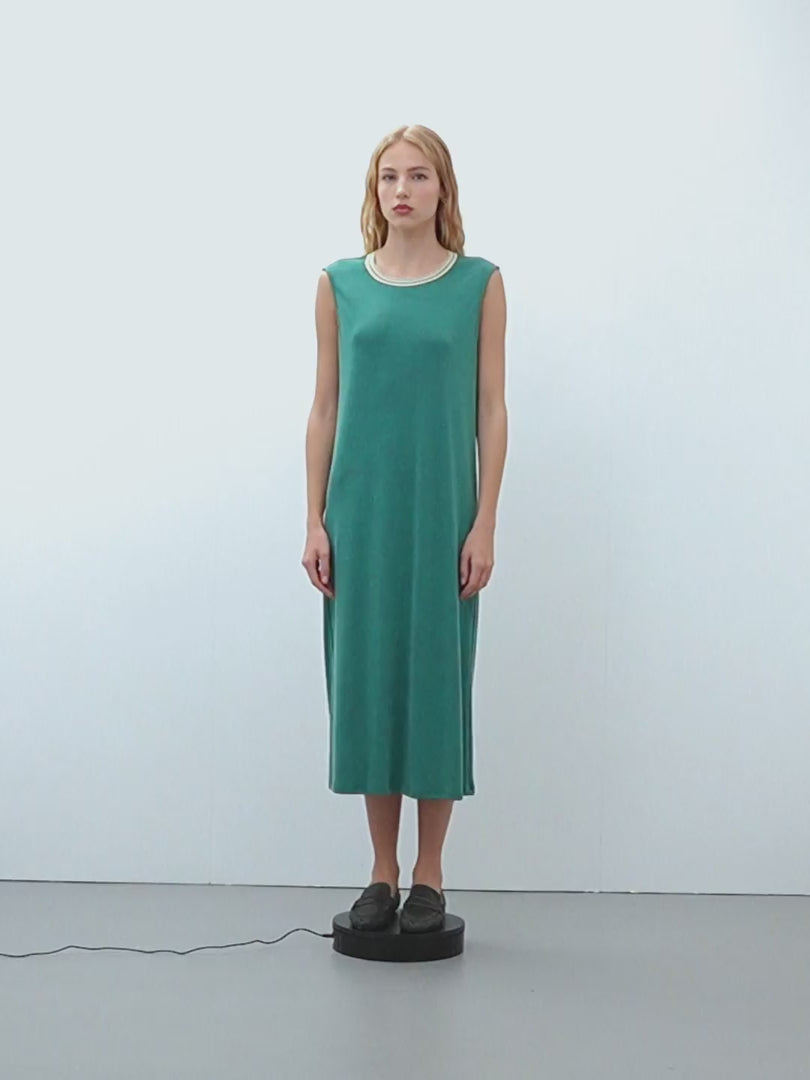 Vestido largo punto canalé modal cuello redondo