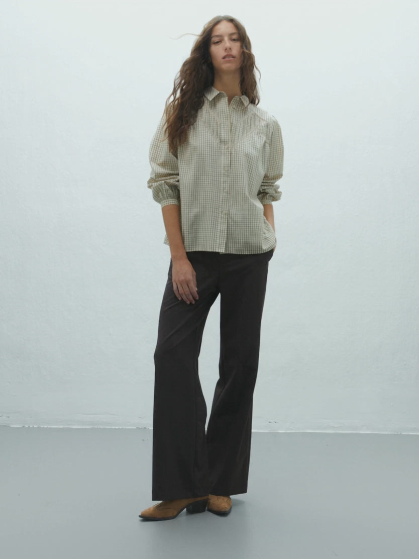 Camisa de mujer estampado cuadros cuello camisero