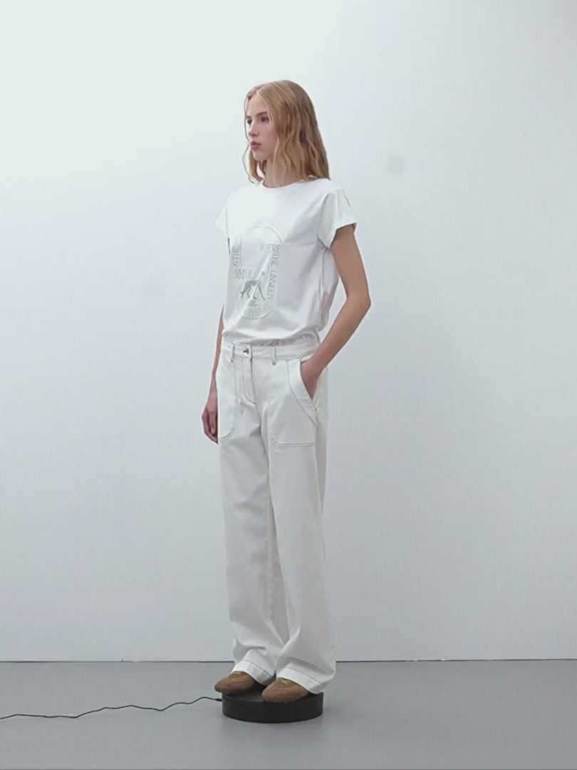 Vaquero recto de mujer tiro alto con cremallera