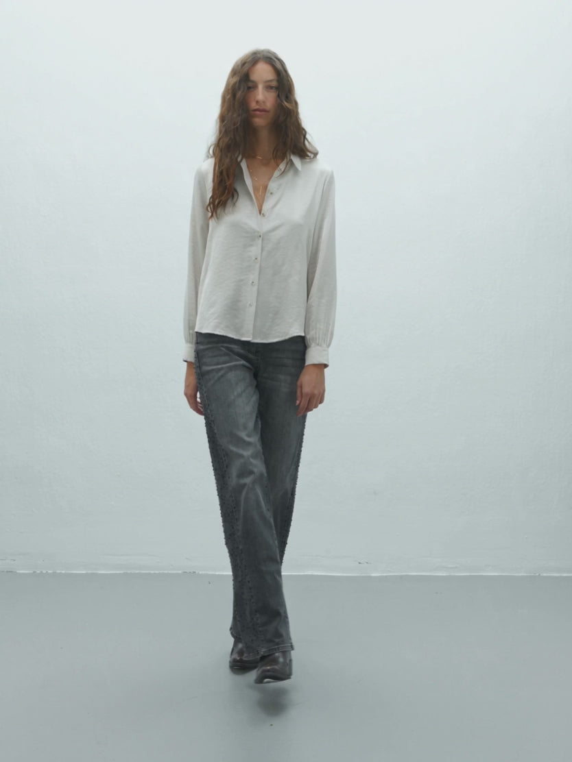 Vaquero ancho de mujer elástico con strass lateral