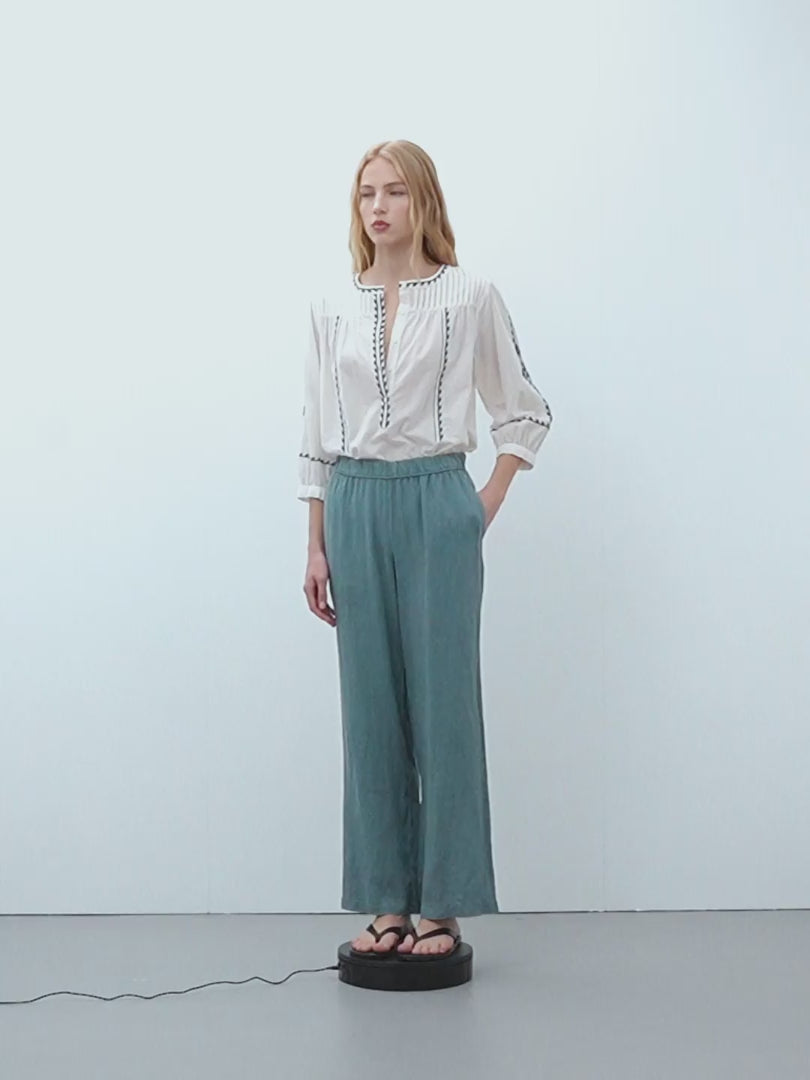 Pantalón de mujer lino 100% cintura elástica