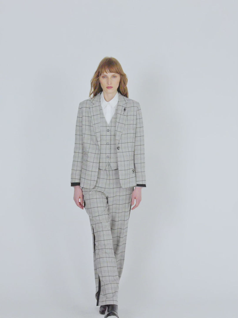 Women's straight-leg trousers with a high-waisted checkered print